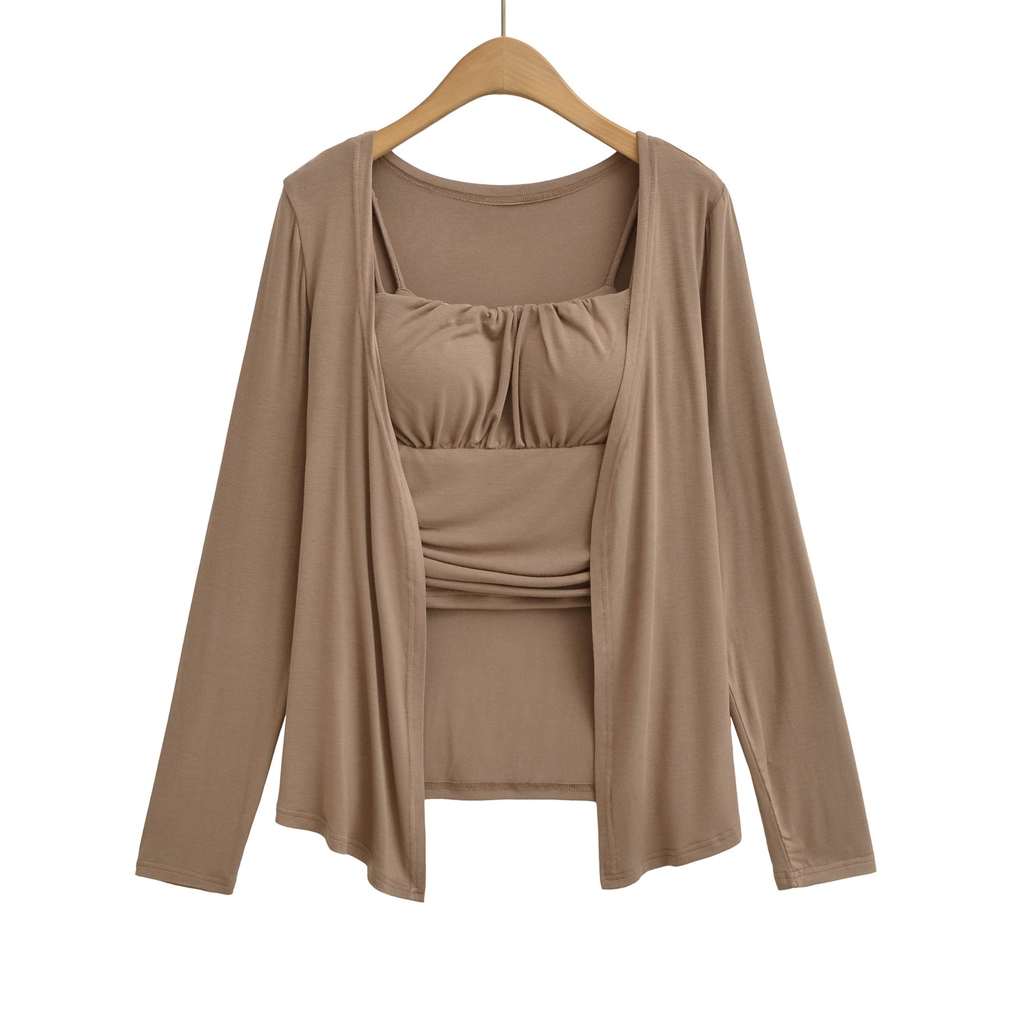 Long Sleeve Cardigan and Small Strap Two-Piece Set