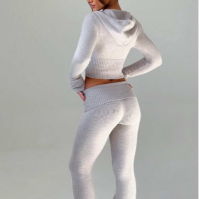 Women's Slim Short Hooded Top and Casual Pants Fashion Set Two-piece Suit
