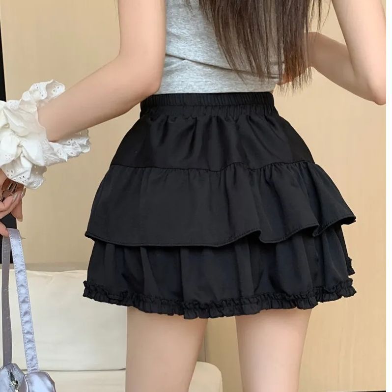 Puffy Cake Skirt Women's Sweet Ballet Style High Waist Slimming Ruffle Anti-peeking A-line Short Skirt