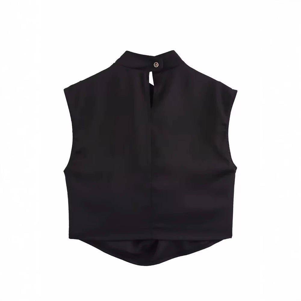 Women's Clothing Set - Off-the-Shoulder Sleeveless Top + Buttoned Skirt