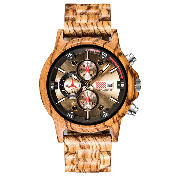 Wooden Quartz Watch for Men with Multifunctional Features