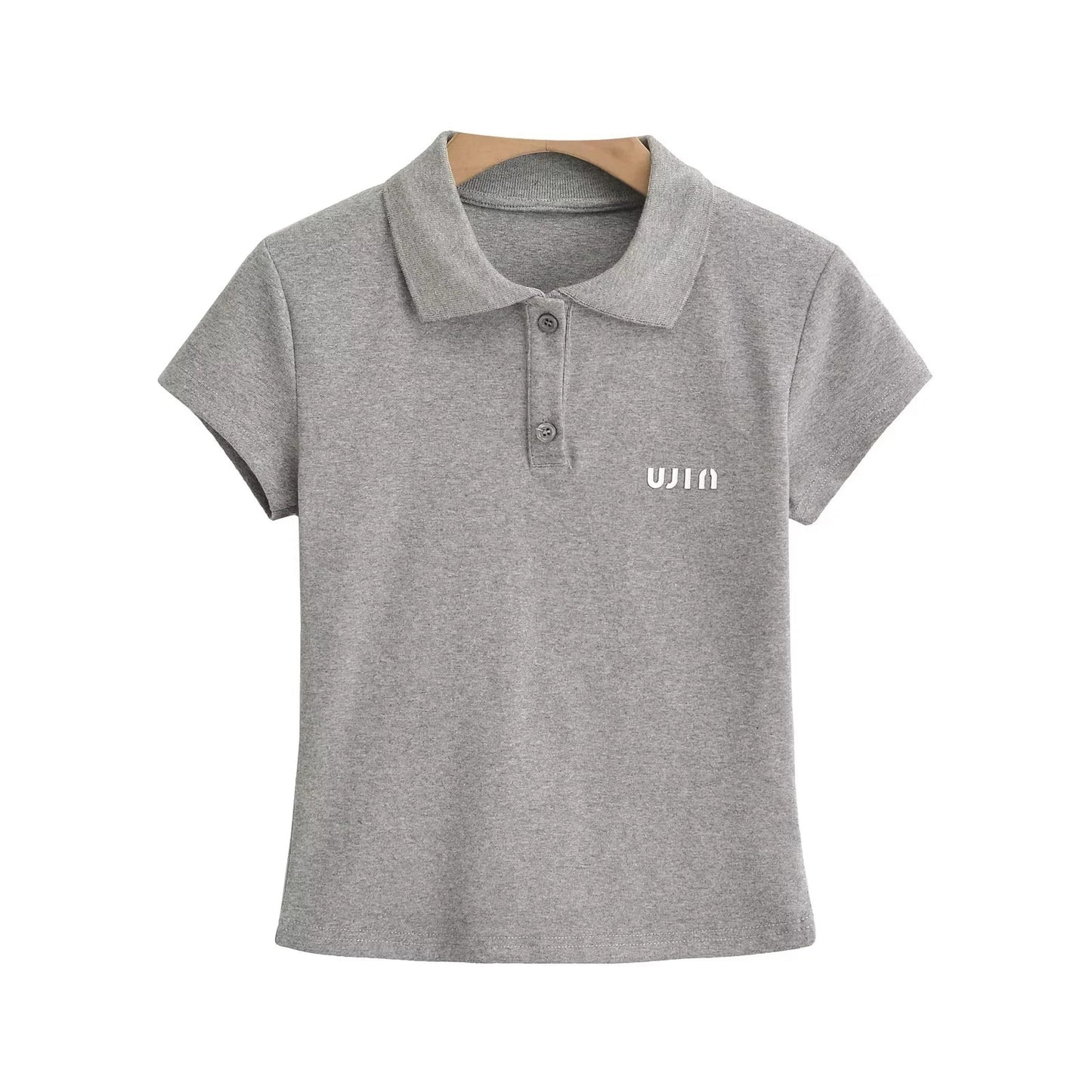 POLO collar contrasting letter print short sleeved T-shirt elastic waist drawstring skirt two-piece set