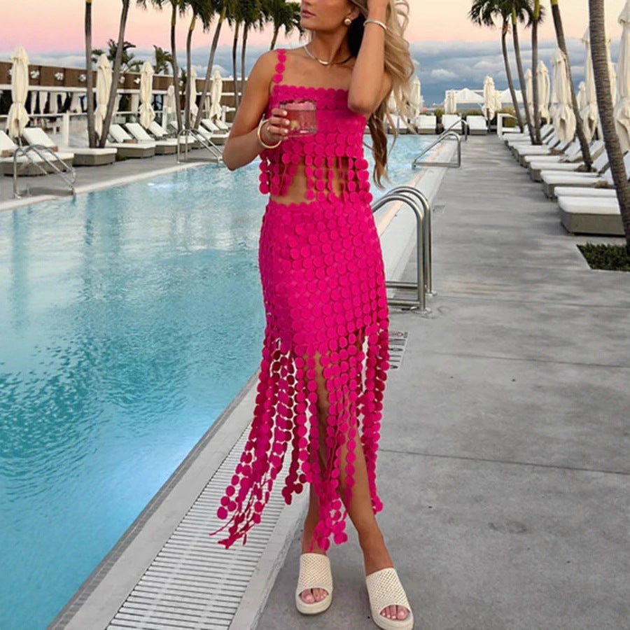 Tassel Strapless Top Set with Loose Skirt for Summer and Spring INS Holiday Style Two-Piece Set