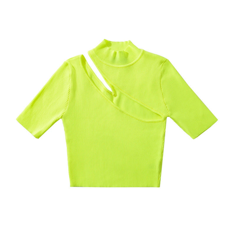 Hollow out short sleeved knitted sweater