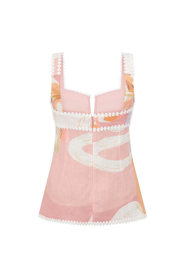 Sleeveless Vest and Long Pants Printed Set with Pockets for Women Spring Summer Fashion INS Holiday Style Two-Piece Set