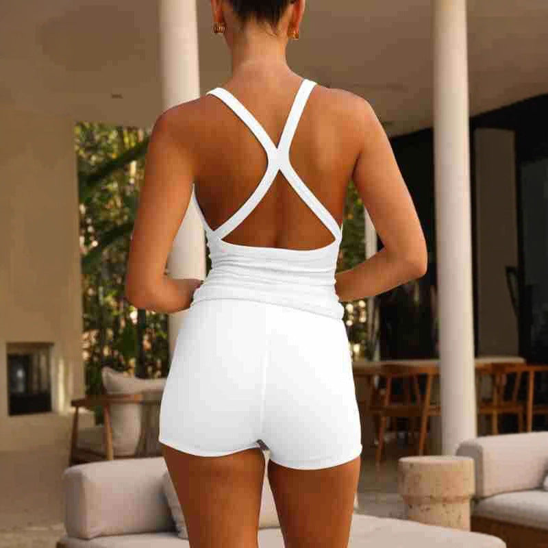 Women's Solid Color Backless Camisole Sexy Sporty Open-Back Outerwear