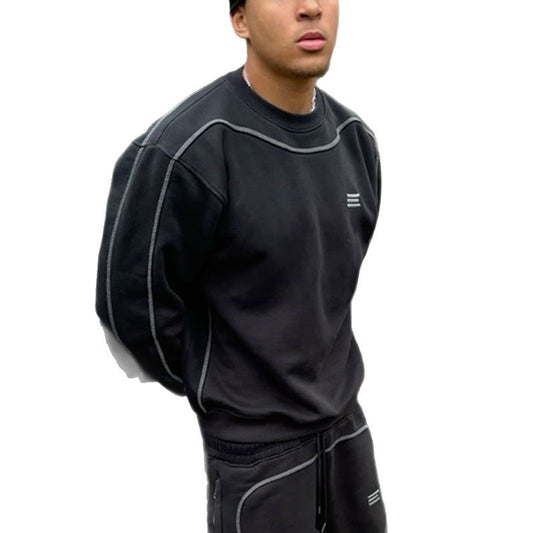 New Street Fashion Long Sleeve Line Sweatshirt and Long Pants Sports Suit Casual Suit Unisex