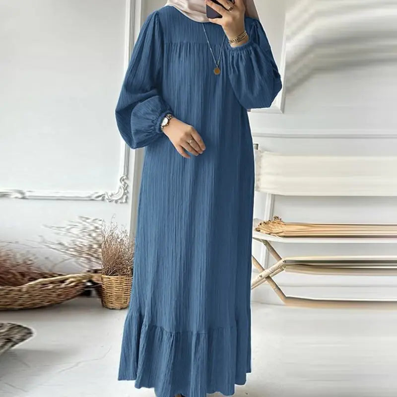 Vintage Maxi Dress for Muslim Women with Ruffles Hem