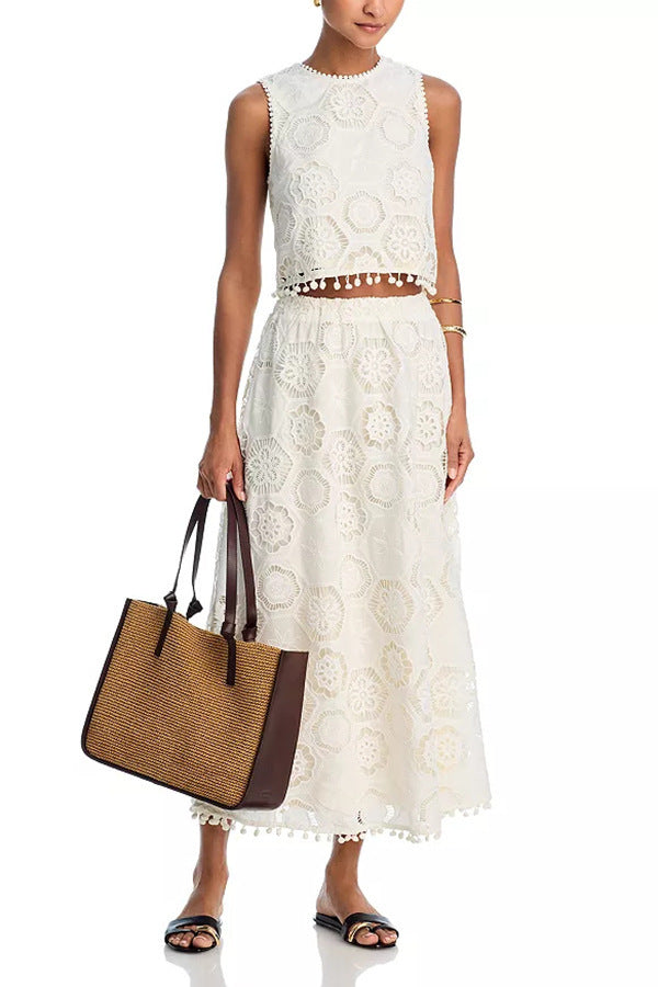 Sleeveless Embroidered A-line Skirt Set INS Casual Loose Vacation Two-piece Suit