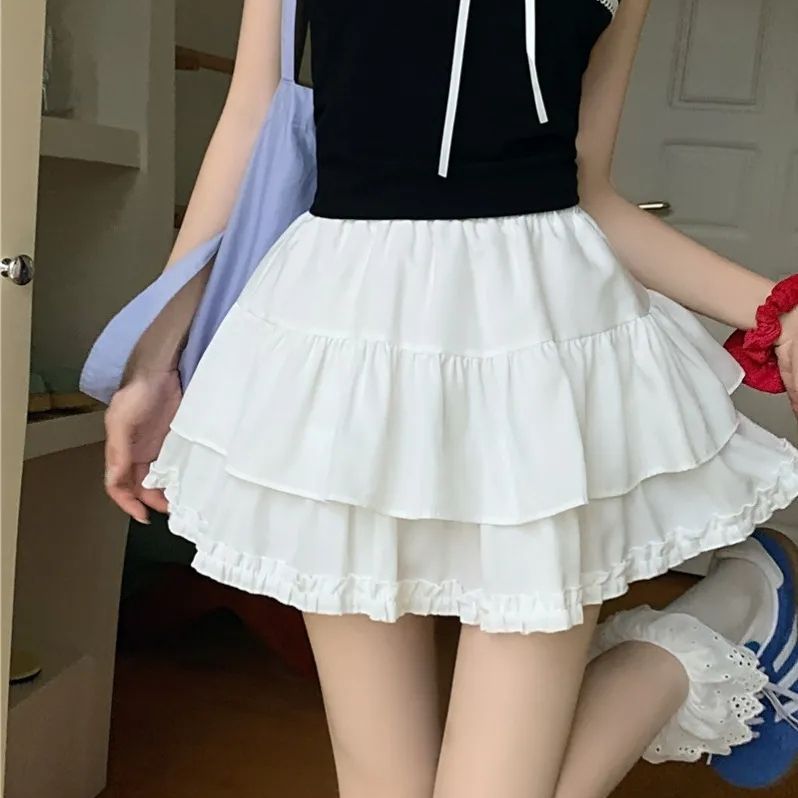 Puffy Cake Skirt Women's Sweet Ballet Style High Waist Slimming Ruffle Anti-peeking A-line Short Skirt