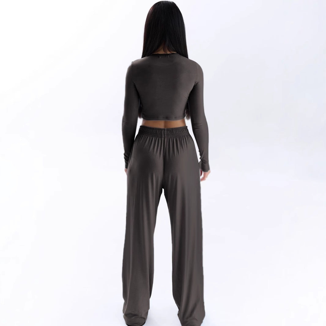 Crop Top T-Shirt with Tight Fit and Loose Two-Piece Set for Women