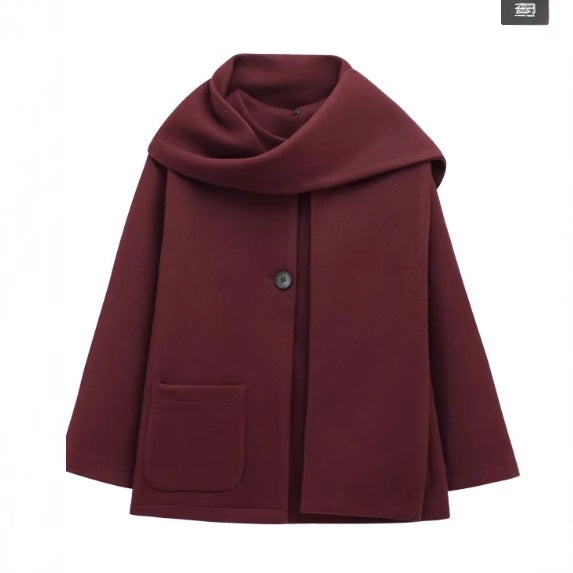 Women's Fashion Casual Blended Fabric Coat with Scarf