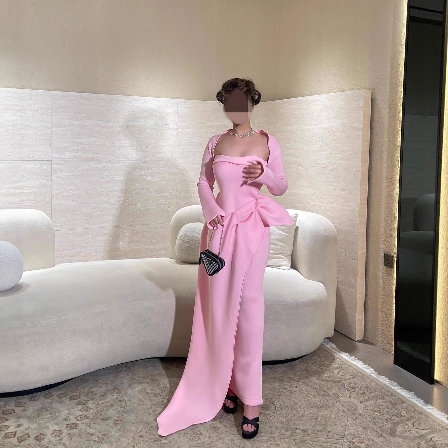 Elegant and Sexy Cape Strapless Slit Party Dress Two-Piece Set