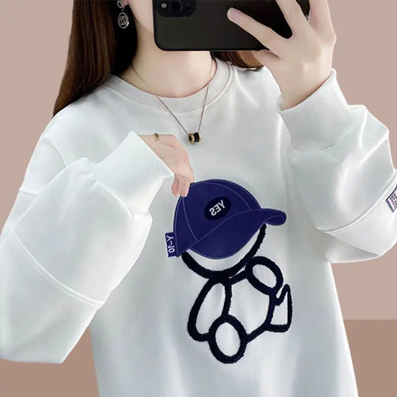 Casual Loose Cartoon Round Neck Cotton Sweater
