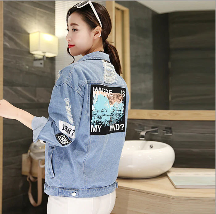 Plus Size Women's Denim Jacket with Ripped Details