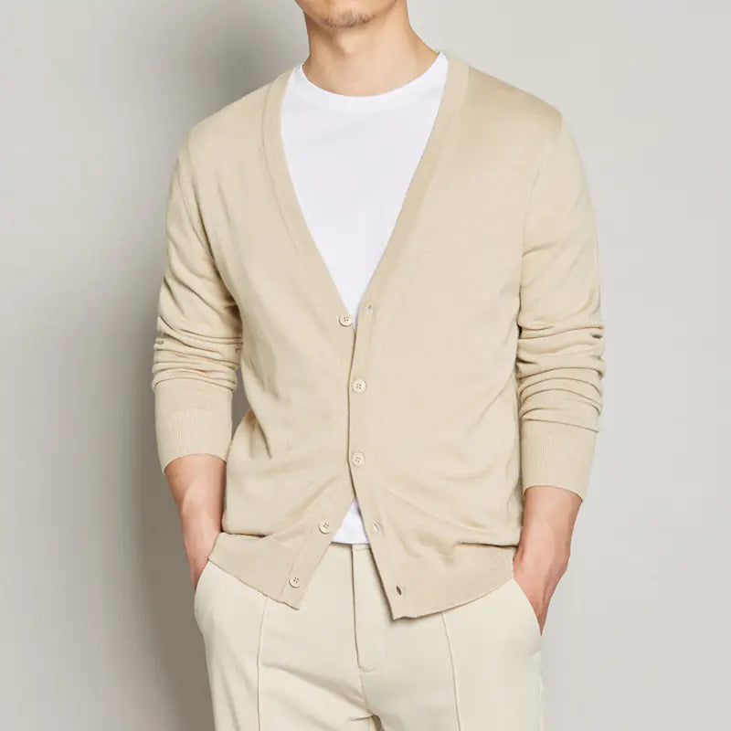 Men's V-Neck Knitted Cardigan in Solid Color