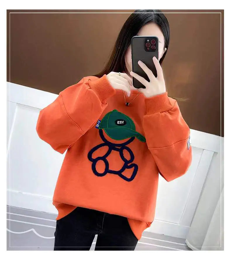 Casual Loose Cartoon Round Neck Cotton Sweater