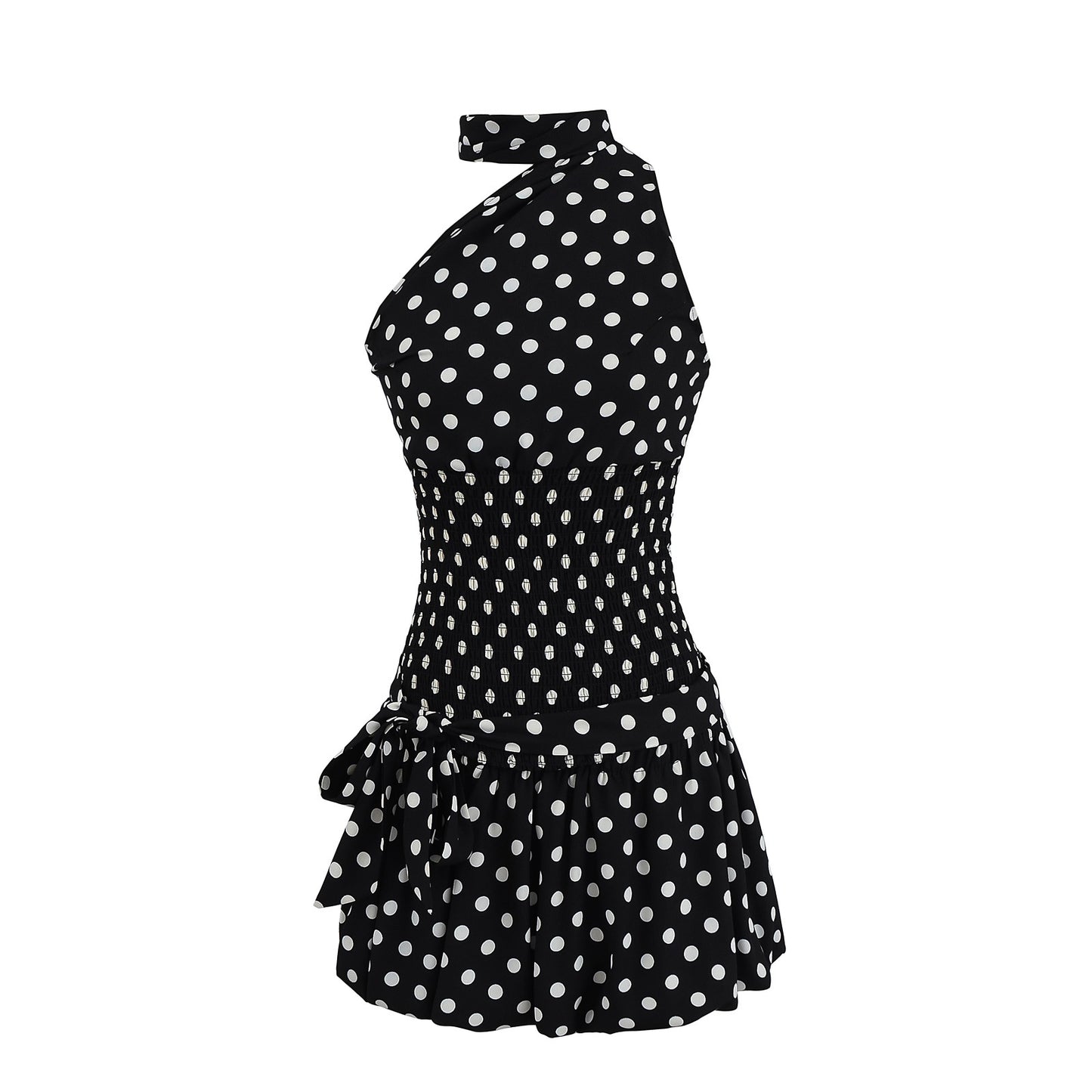 Women's Fashion Sexy Halter Polka Dot Tied Top + Skirt Set