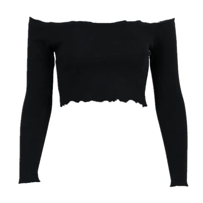 New Short Cropped Off-Shoulder Long Sleeve Top