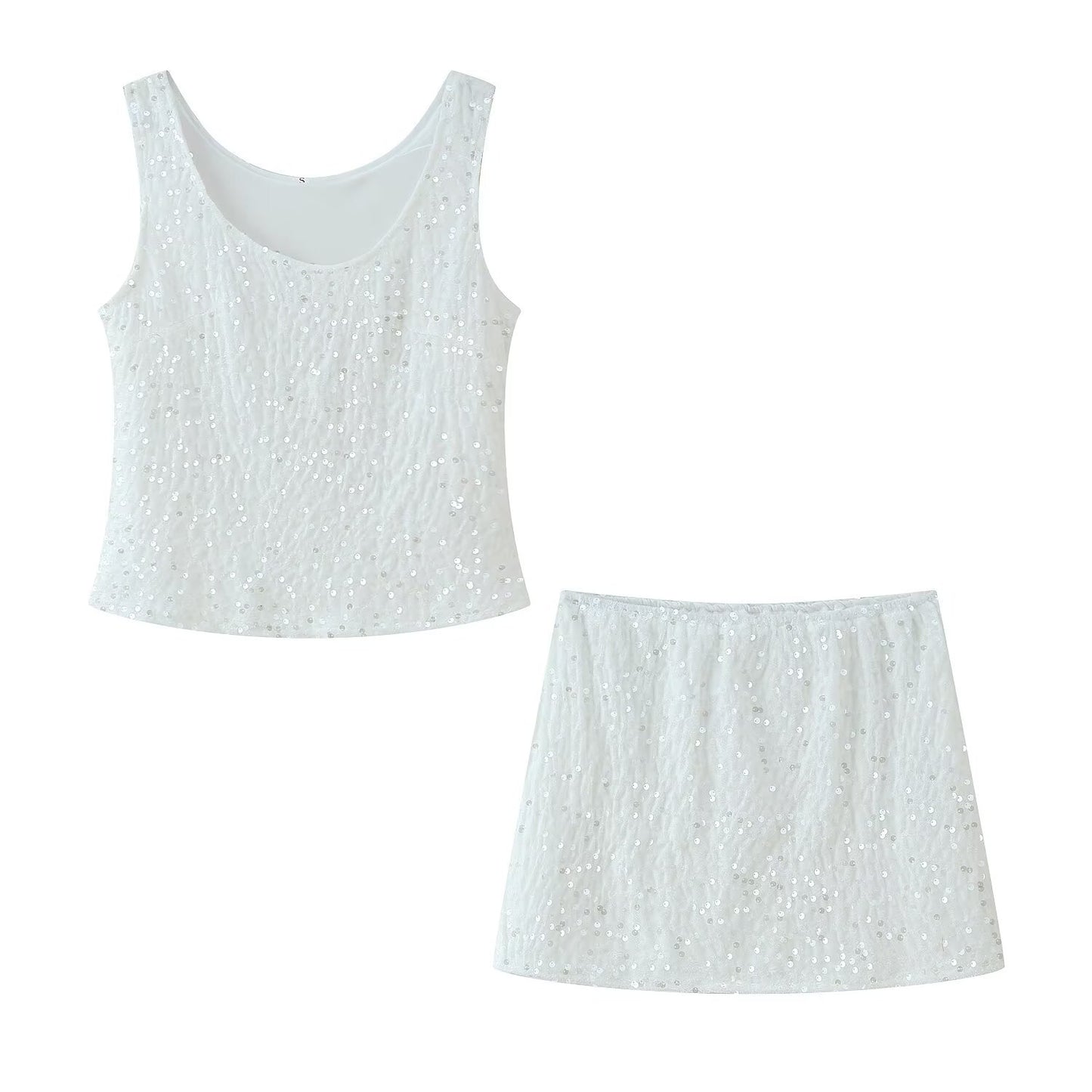 Women's Beaded Strapless Top with High-Waisted Skirt Set