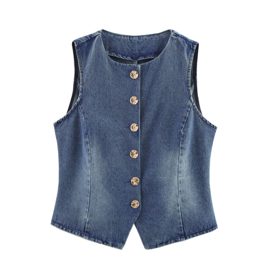 Women's Denim Vest + Wide Leg Pants Set
