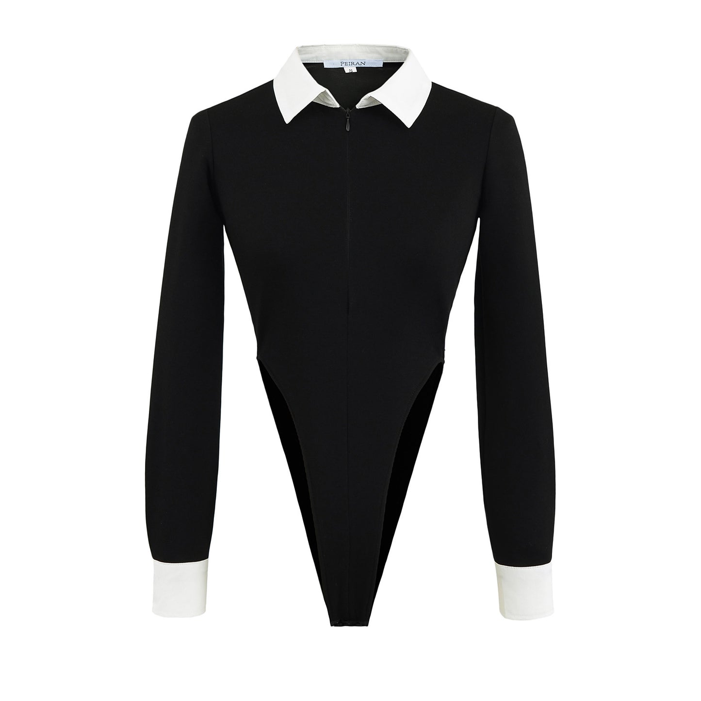 Women's Clothing INS Black and White Color Block Turn-down Collar Long Sleeve Jumpsuit + Long Pants Set