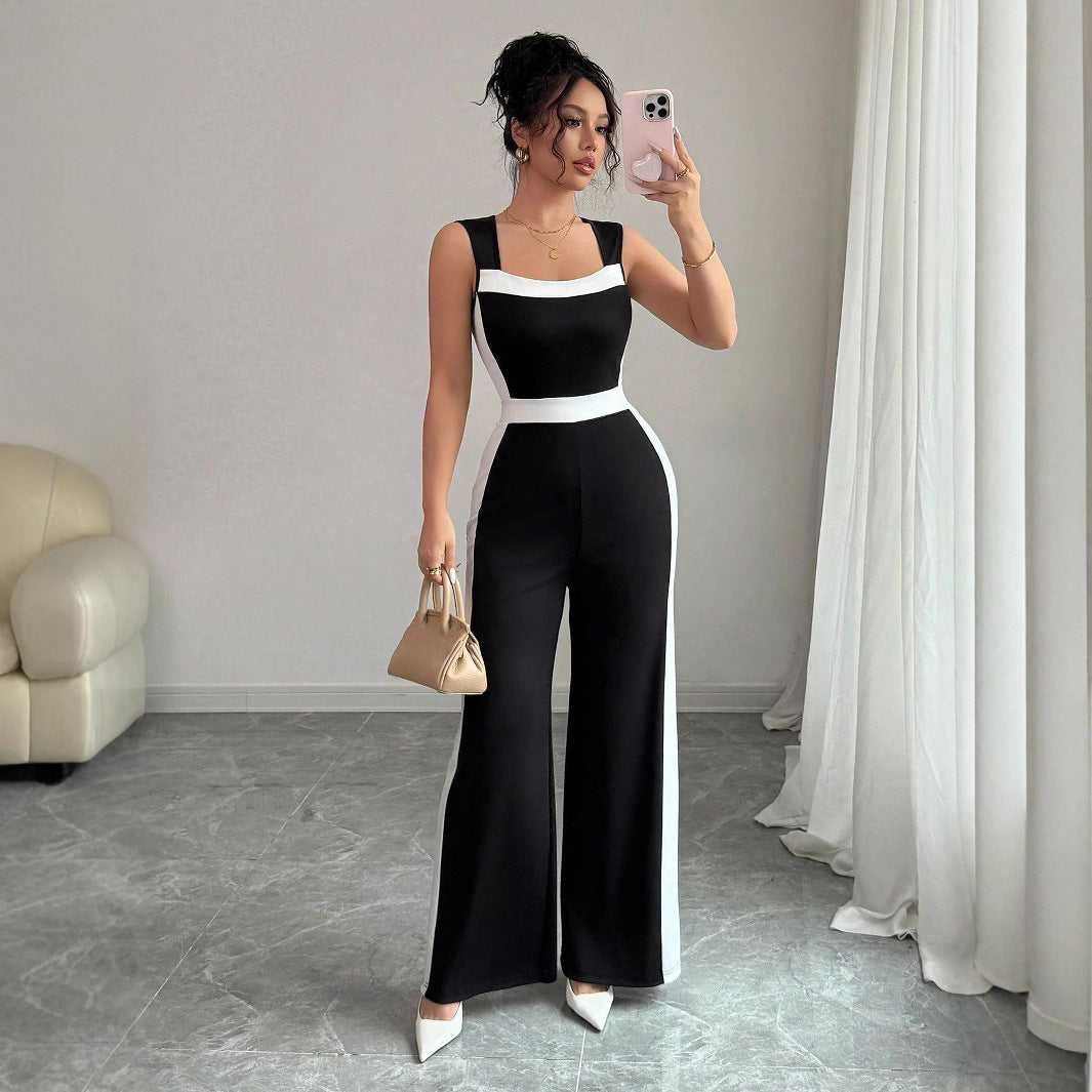 Color blocked sleeveless wide leg jumpsuit