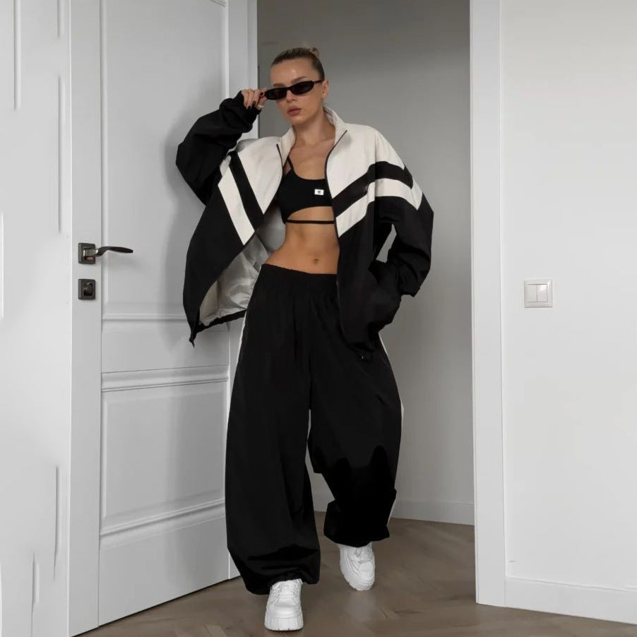 Women's Fashion Street Sports Windbreaker Suit Two-Piece Set Loose Breathable