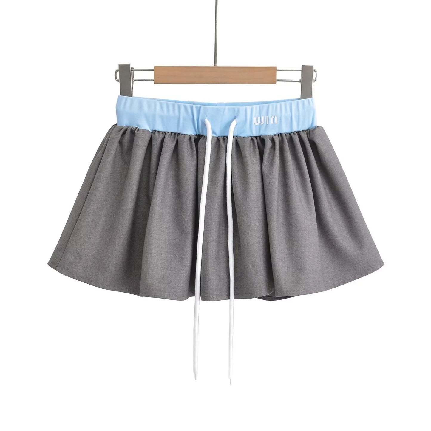 POLO collar contrasting letter print short sleeved T-shirt elastic waist drawstring skirt two-piece set