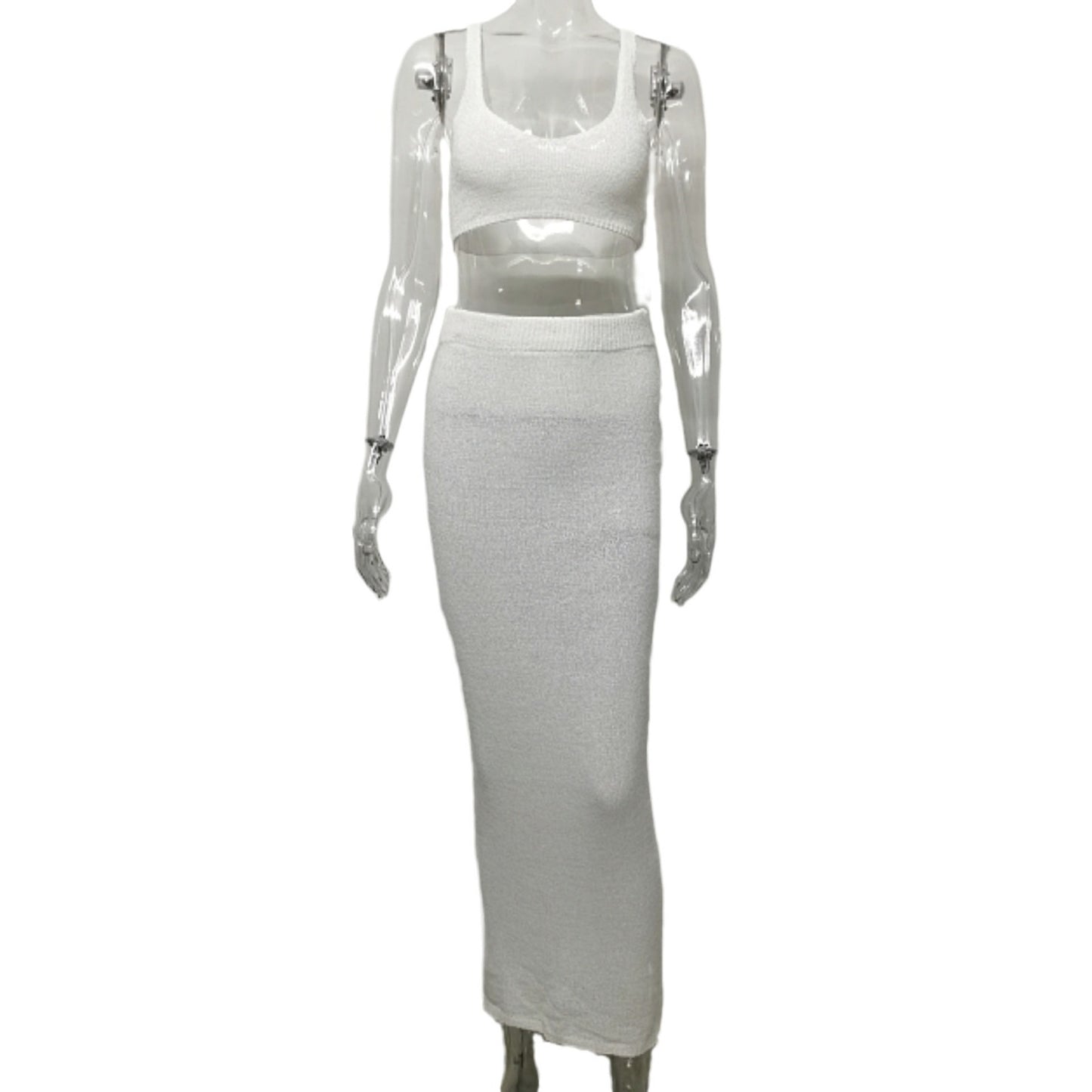 Women's Strapless Wrap Solid Color Fitted Long Skirt Two-Piece Set