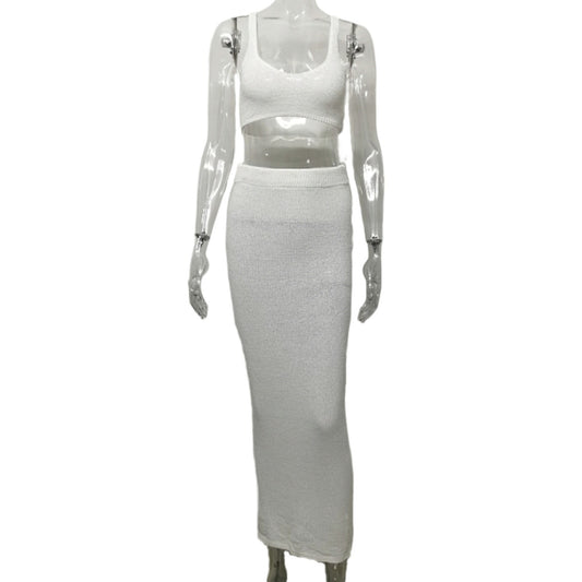 Women's Strapless Wrap Solid Color Fitted Long Skirt Two-Piece Set