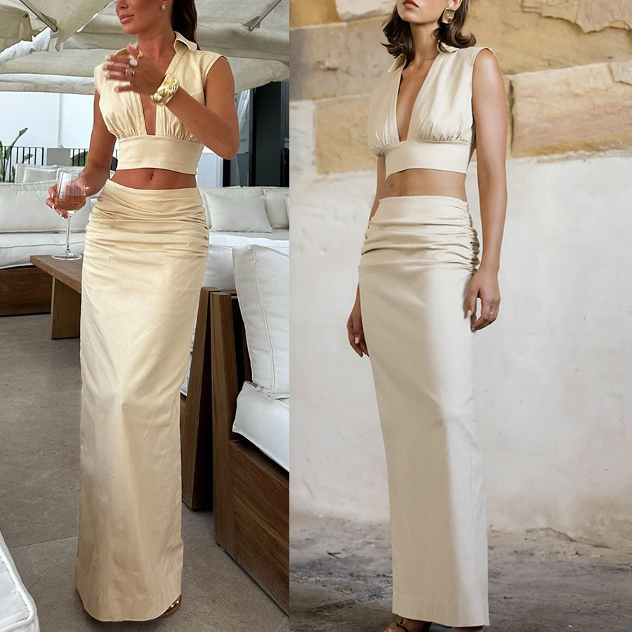 Sleeveless A-Line Skirt Set for Women Style Casual Resort Party Dress Suit