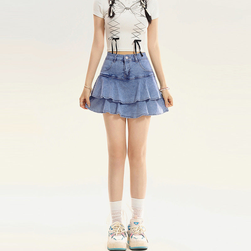 Spicy Girl Casual Sweet Denim Skirt Women High Waist Slim Flared Denim Skirt