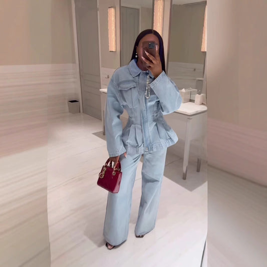 Women's Clothing Lapel Waist-tied Denim Comfortable Jacket