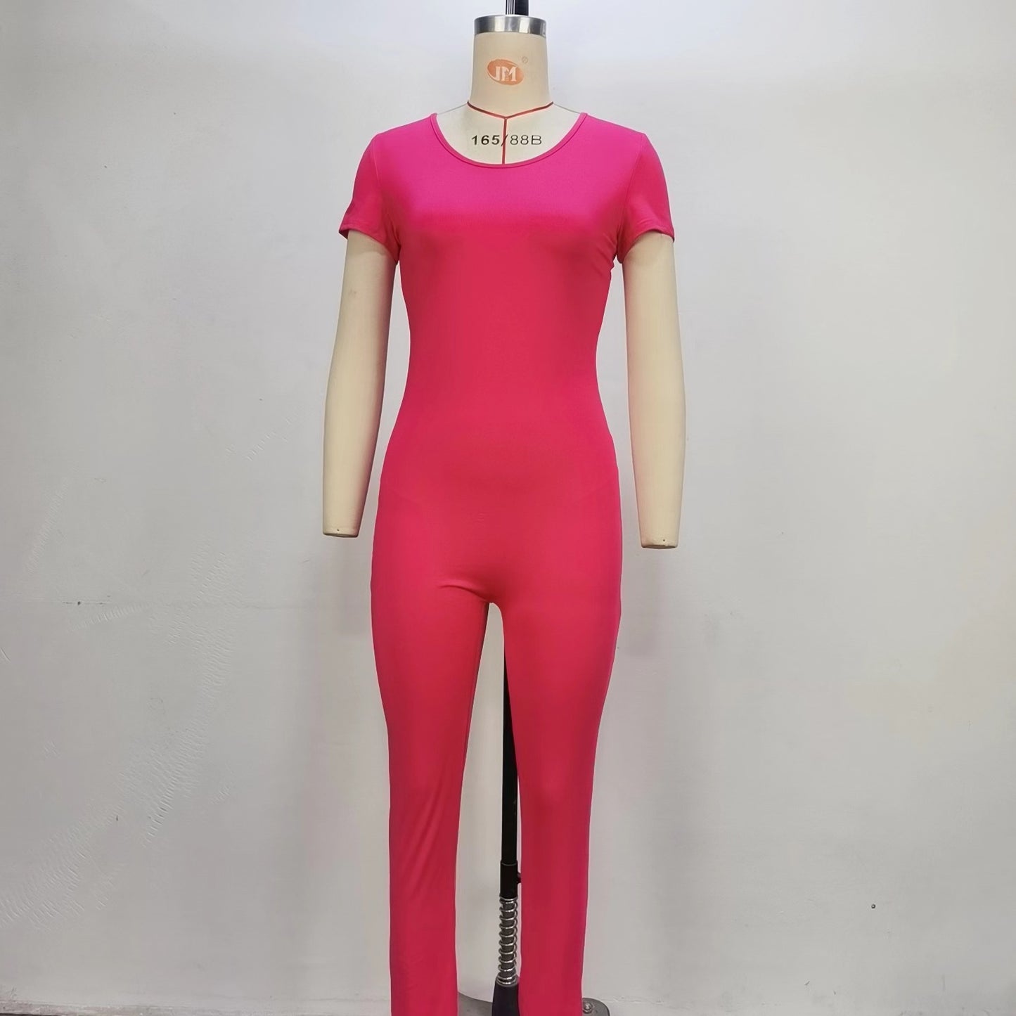 Backless solid color short sleeved jumpsuit