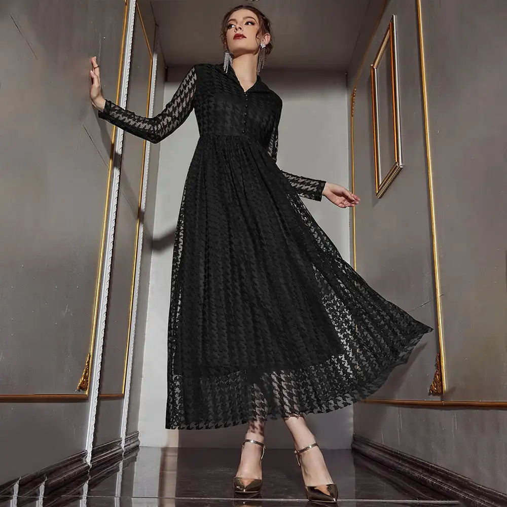 Casual Mesh Hollow V-Neck Dress for Women