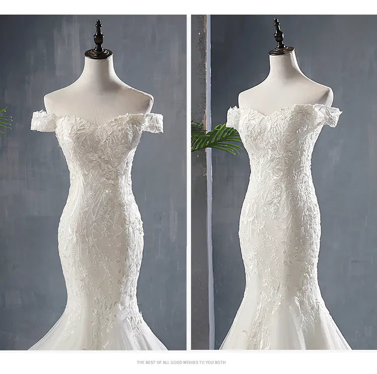 2020 New Mermaid Lace Wedding Dress with Train