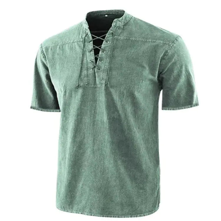 Men's Solid Color Retro Casual Short-Sleeved Shirt