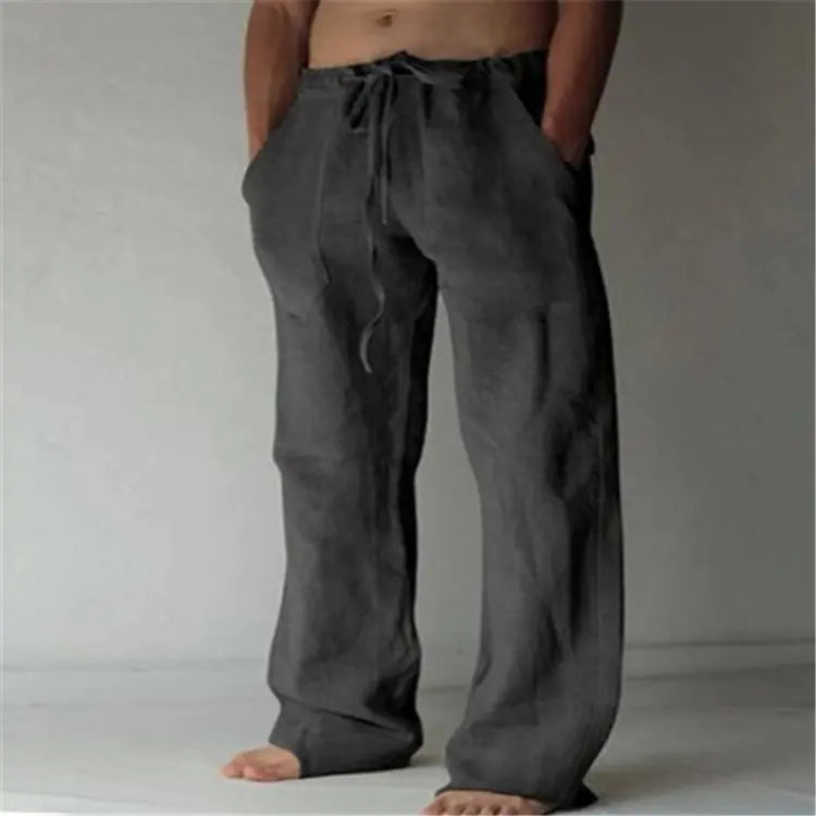 Men's Casual Loose Fit Cotton Linen Drawstring Pants