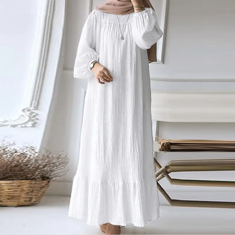 Vintage Maxi Dress for Muslim Women with Ruffles Hem