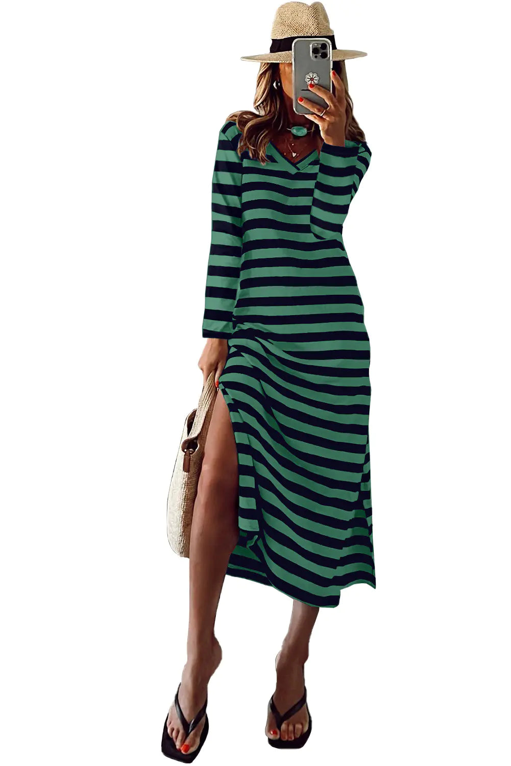 Women's Printed Long Sleeve Slit Dress