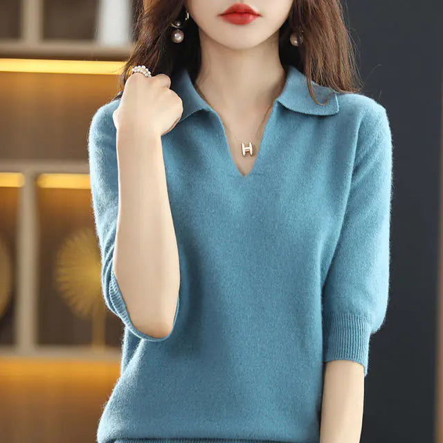Women's V-Neck Solid Color Loose Sweater