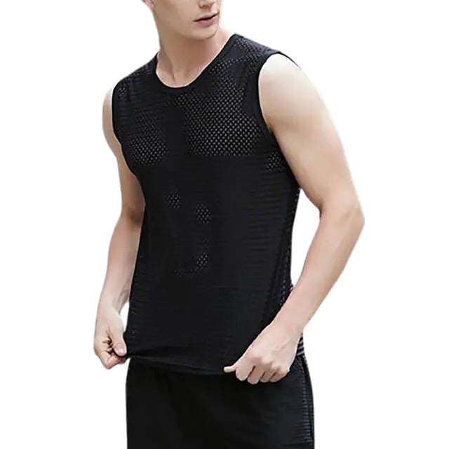 Men's V-Neck Quick-Dry Ice Silk Sleeveless T-Shirt