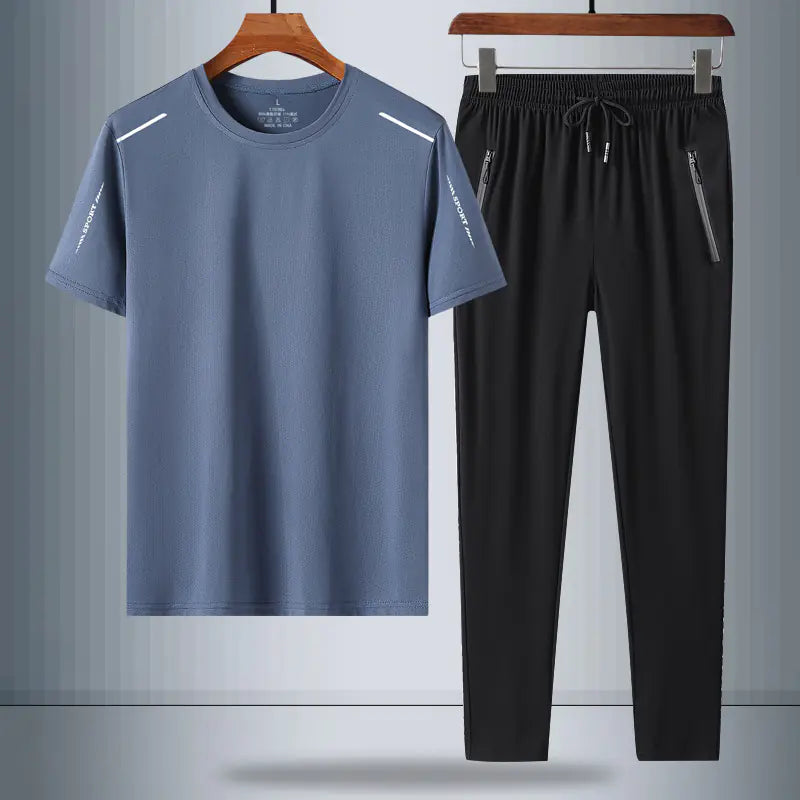 Men's Summer Ice Silk Quick-Dry T-Shirt & Trousers Set