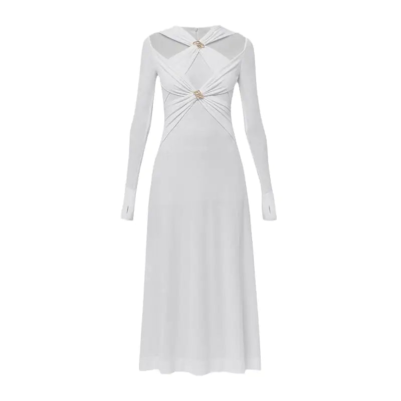 Off-the-Shoulder Knitted Slimming Dress with Buckle