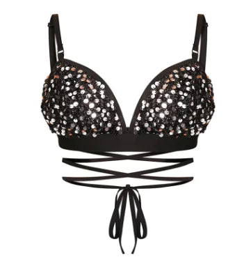 Women's Sequin Slim Fit Cami Top with Sexy Straps