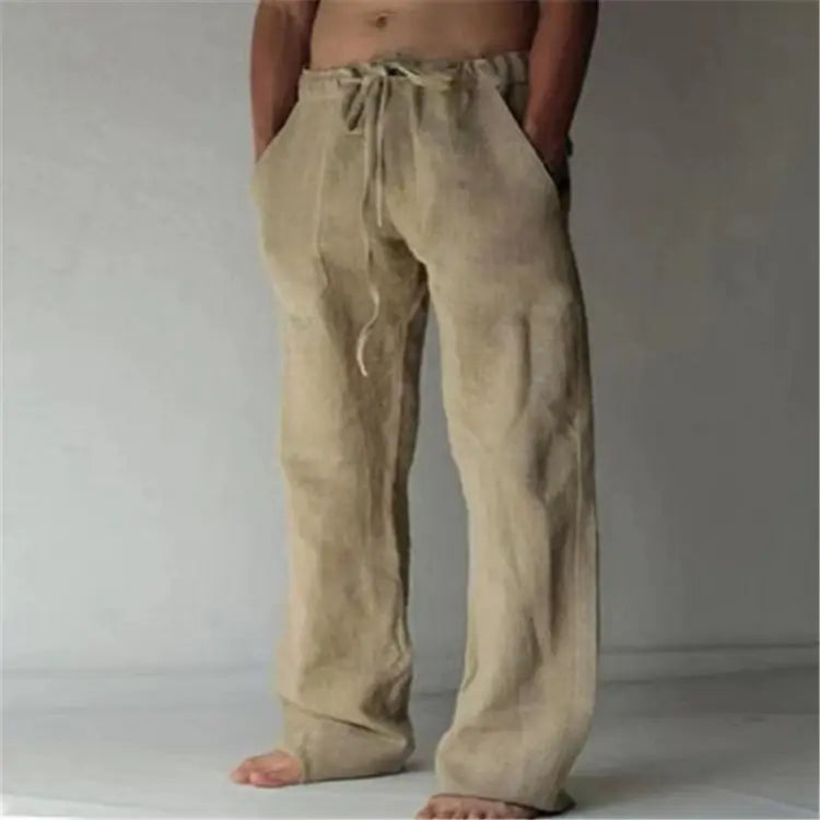 Men's Casual Loose Fit Cotton Linen Drawstring Pants