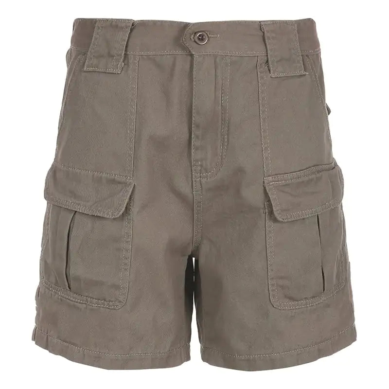 High-Waisted Solid Color Multi-Pocket Cargo Shorts
