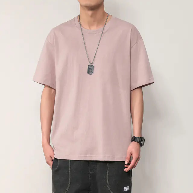 Men's Summer Short Sleeve Solid Color T-Shirt Outfit