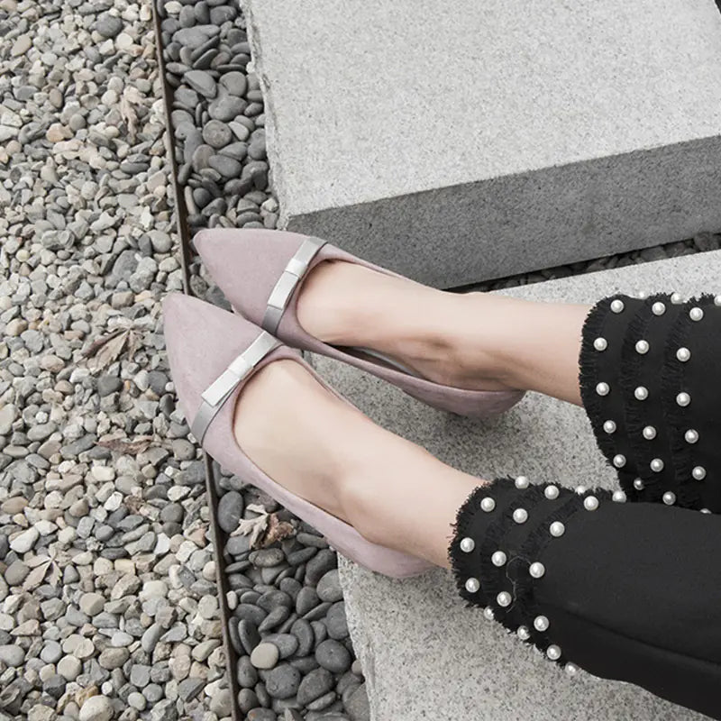 New Women's Black Suede Mid-Heel Pointed Shoes